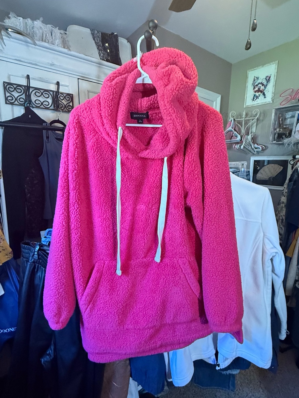 Zenana Plush Funnel Cowl Pullover - Hot Pink